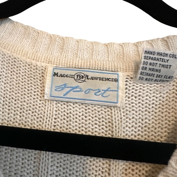 Vintage Maggie Lawerence Sport White Cotton Blend Cable Knit Sweater Size Small - Picture 3 of 12